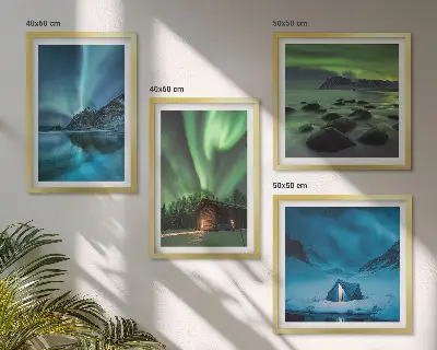 Wanddekorset Winterlandschaften mit Nordlichtern und Bergen