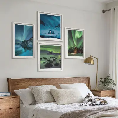 Wanddekorset Winterlandschaften mit Nordlichtern und Bergen