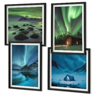 Wanddekorset Winterlandschaften mit Nordlichtern und Bergen