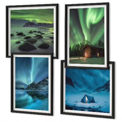 Wanddeko-set Winterlandschaften, Nordlichter, Berge