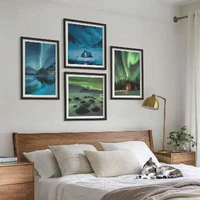 Wanddekorset Winterlandschaften mit Nordlichtern und Bergen
