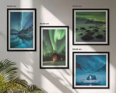Wanddekorset Winterlandschaften mit Nordlichtern und Bergen