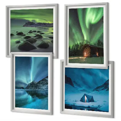 Wanddekorset Winterlandschaften mit Nordlichtern und Bergen