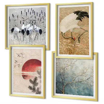 Japanische Kraniche Landschaft Polyptychon mit Rahmen