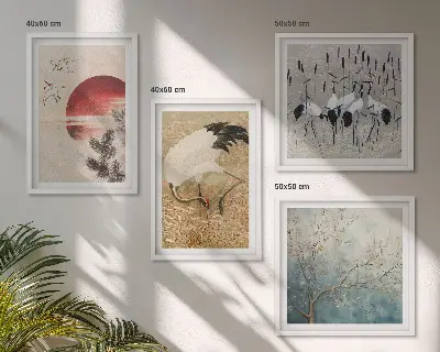 Japanische Kraniche Landschaft Polyptychon mit Rahmen