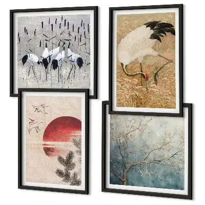 Japanische Kraniche Landschaft Polyptychon mit Rahmen