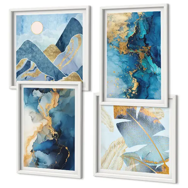 Goldmuster in den blauen Bergen mehrteiliges Wandbild mit Rahmen