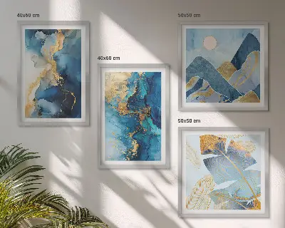 Goldmuster in den blauen Bergen mehrteiliges Wandbild mit Rahmen