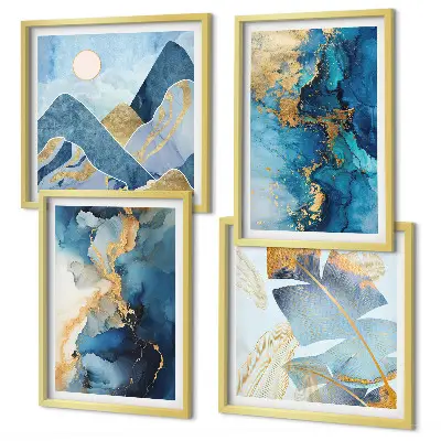 Goldmuster in den blauen Bergen mehrteiliges Wandbild mit Rahmen