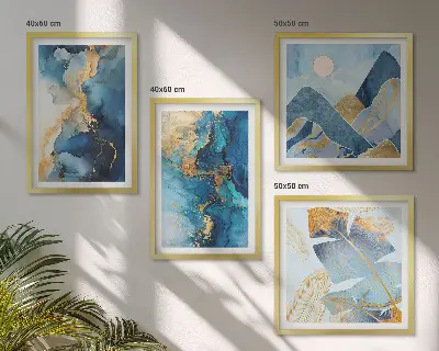 Goldmuster in den blauen Bergen mehrteiliges Wandbild mit Rahmen