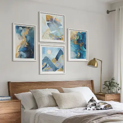 Goldmuster in den blauen Bergen mehrteiliges Wandbild mit Rahmen