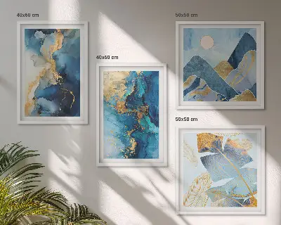 Goldmuster in den blauen Bergen mehrteiliges Wandbild mit Rahmen