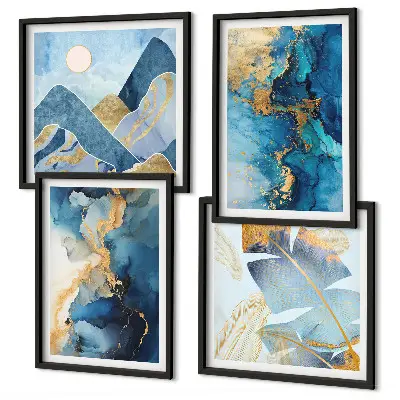 Goldmuster in den blauen Bergen mehrteiliges Wandbild mit Rahmen