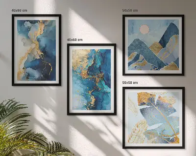 Goldmuster in den blauen Bergen mehrteiliges Wandbild mit Rahmen