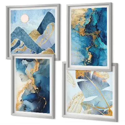 Goldmuster in den blauen Bergen mehrteiliges Wandbild mit Rahmen