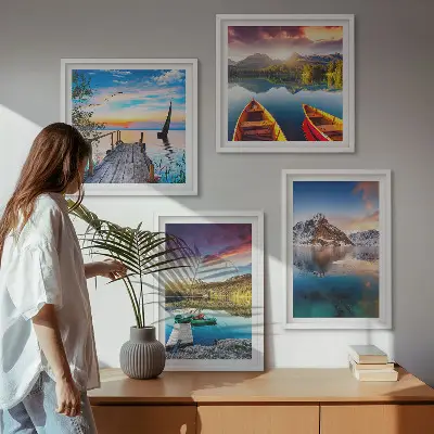 Wanddeko-Set Motiv Seen- und Berglandschaft