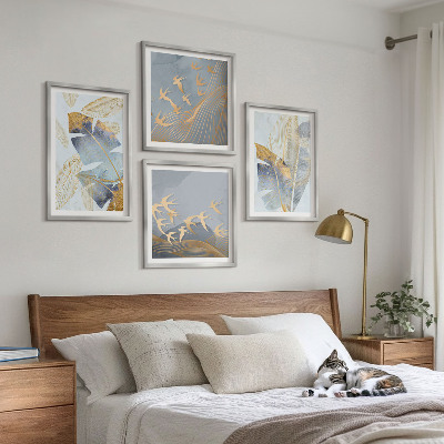 Polyptychon mit rahmen Blaubeige Blätter im Hintergrund