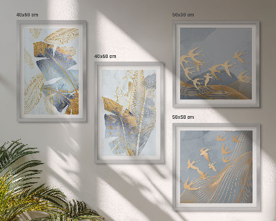 Polyptychon mit rahmen Blaubeige Blätter im Hintergrund