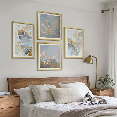 Polyptychon mit rahmen Blaubeige Blätter im Hintergrund