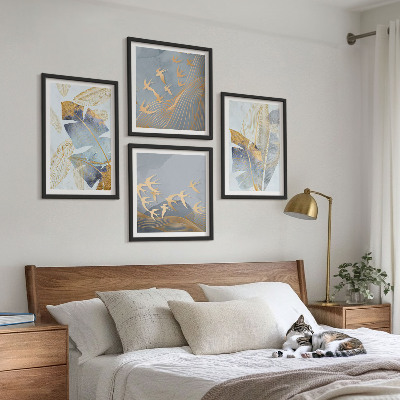Polyptychon mit rahmen Blaubeige Blätter im Hintergrund