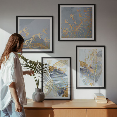 Polyptychon mit rahmen Blaubeige Blätter im Hintergrund