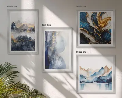 Wanddeko-Set mit blauen Berglandschaften