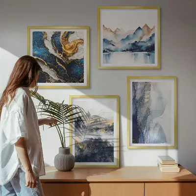 Wanddeko-Set mit blauen Berglandschaften