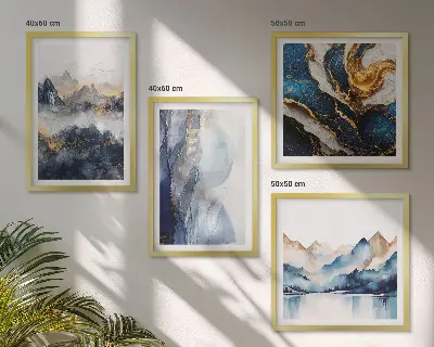 Wanddeko-Set mit blauen Berglandschaften