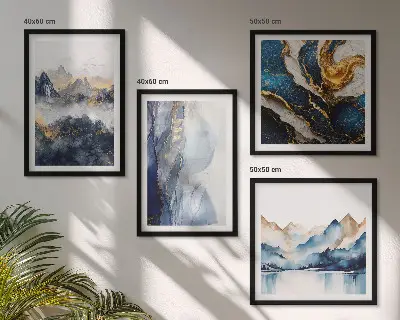 Wanddeko-Set mit blauen Berglandschaften