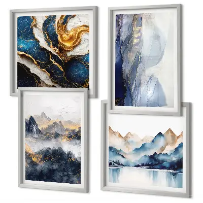 Wanddeko-Set mit blauen Berglandschaften