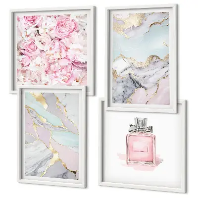 Polyptychon mit Rahmen mit Motiv Rosa Blumen in Marmor-Optik pastell