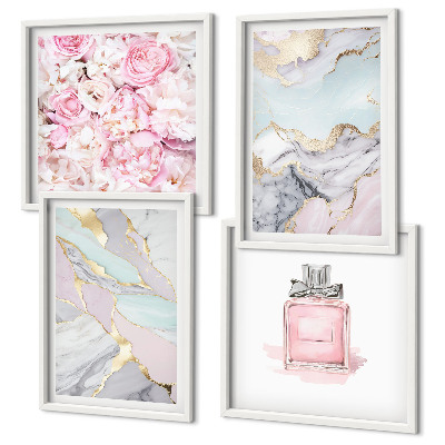Polyptychon mit rahmen Rosa Blumen Marmor Pastell