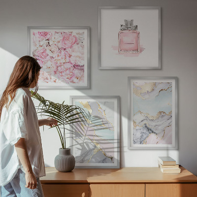 Polyptychon mit rahmen Rosa Blumen Marmor Pastell