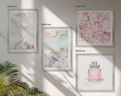 Polyptychon mit Rahmen mit Motiv Rosa Blumen in Marmor-Optik pastell