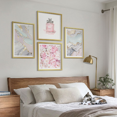 Polyptychon mit rahmen Rosa Blumen Marmor Pastell