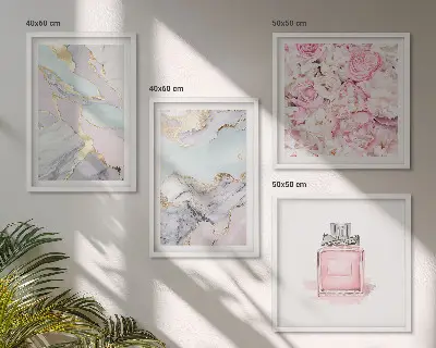 Polyptychon mit Rahmen mit Motiv Rosa Blumen in Marmor-Optik pastell