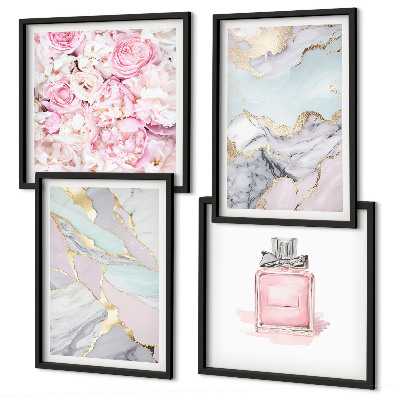Polyptychon mit rahmen Rosa Blumen Marmor Pastell