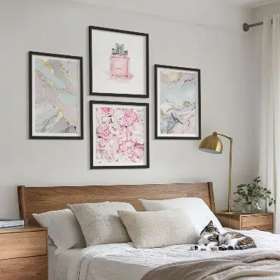 Polyptychon mit Rahmen mit Motiv Rosa Blumen in Marmor-Optik pastell