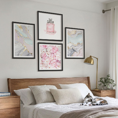 Polyptychon mit rahmen Rosa Blumen Marmor Pastell