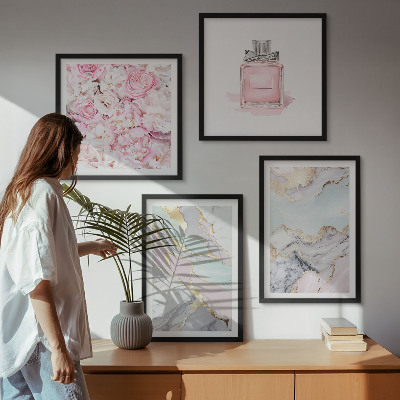 Polyptychon mit rahmen Rosa Blumen Marmor Pastell