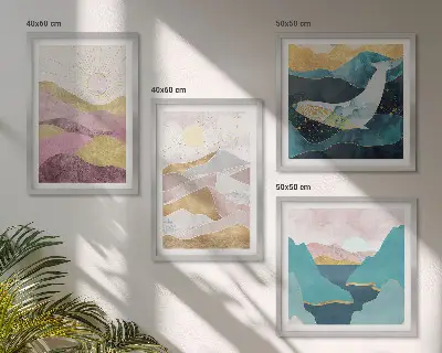 Wanddeko-Set abstrakte Berge mit Sonne