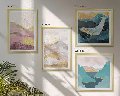 Wanddeko-Set abstrakte Berge mit Sonne