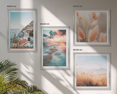 Polyptychon mit rahmen Sonnenuntergang am Meer, Häuser, Blumen