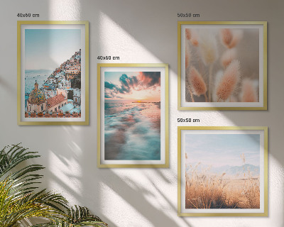 Polyptychon mit rahmen Sonnenuntergang am Meer, Häuser, Blumen