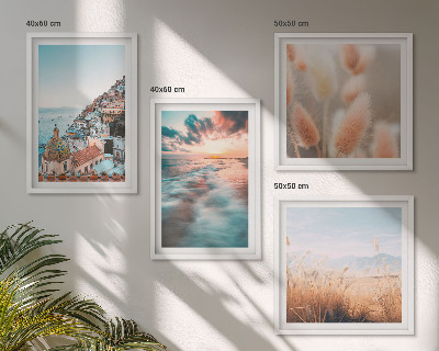 Polyptychon mit rahmen Sonnenuntergang am Meer, Häuser, Blumen