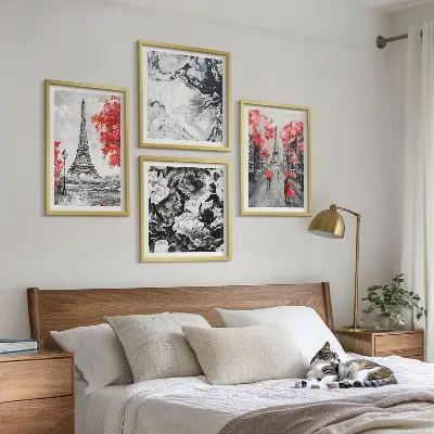 Polyptychon mit Rahmen graues Gemälde des Eiffelturms