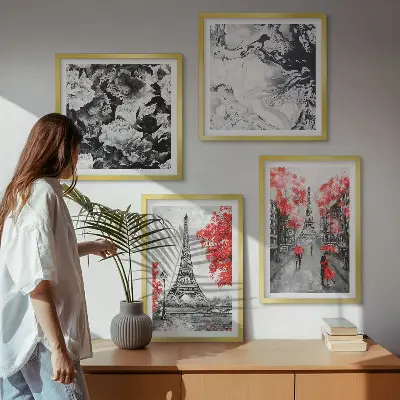 Polyptychon mit Rahmen graues Gemälde des Eiffelturms