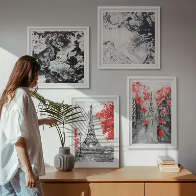 Polyptychon mit Rahmen graues Gemälde des Eiffelturms