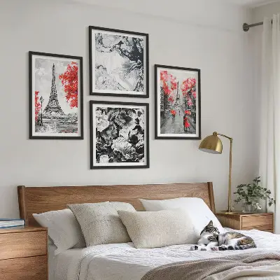 Polyptychon mit Rahmen graues Gemälde des Eiffelturms