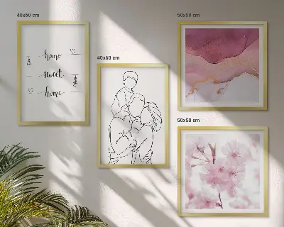 Blumenfamilie minimalistisch als Polyptychon mit Rahmen